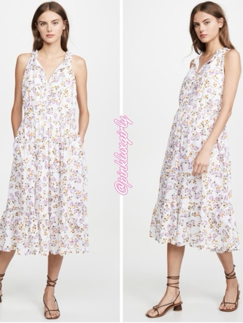 Roller Rabbit White Floral Sleeveless Midi Dress